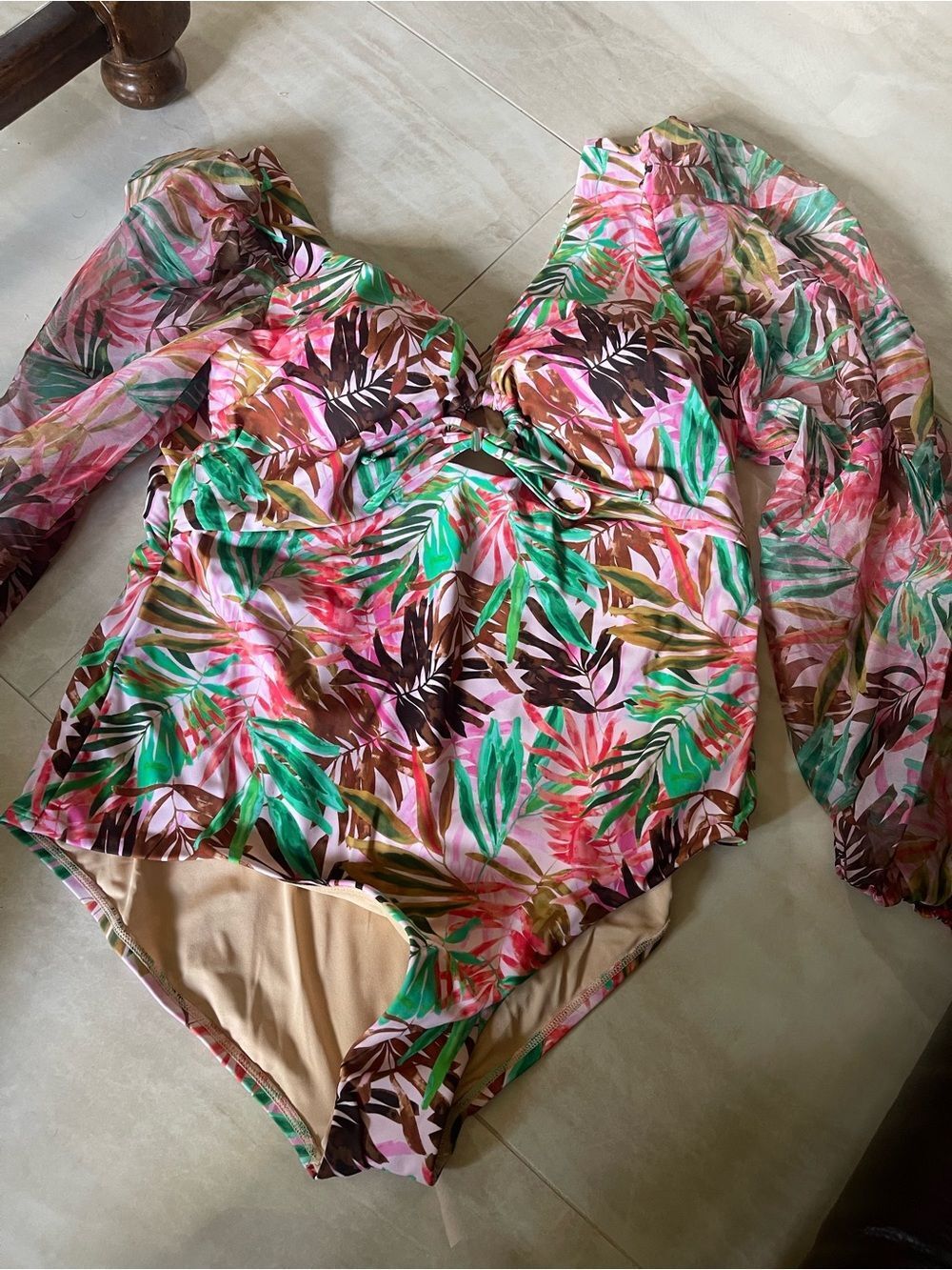 Swimsuits For All Pink, Green & Brown Tropical Kids One-Piece